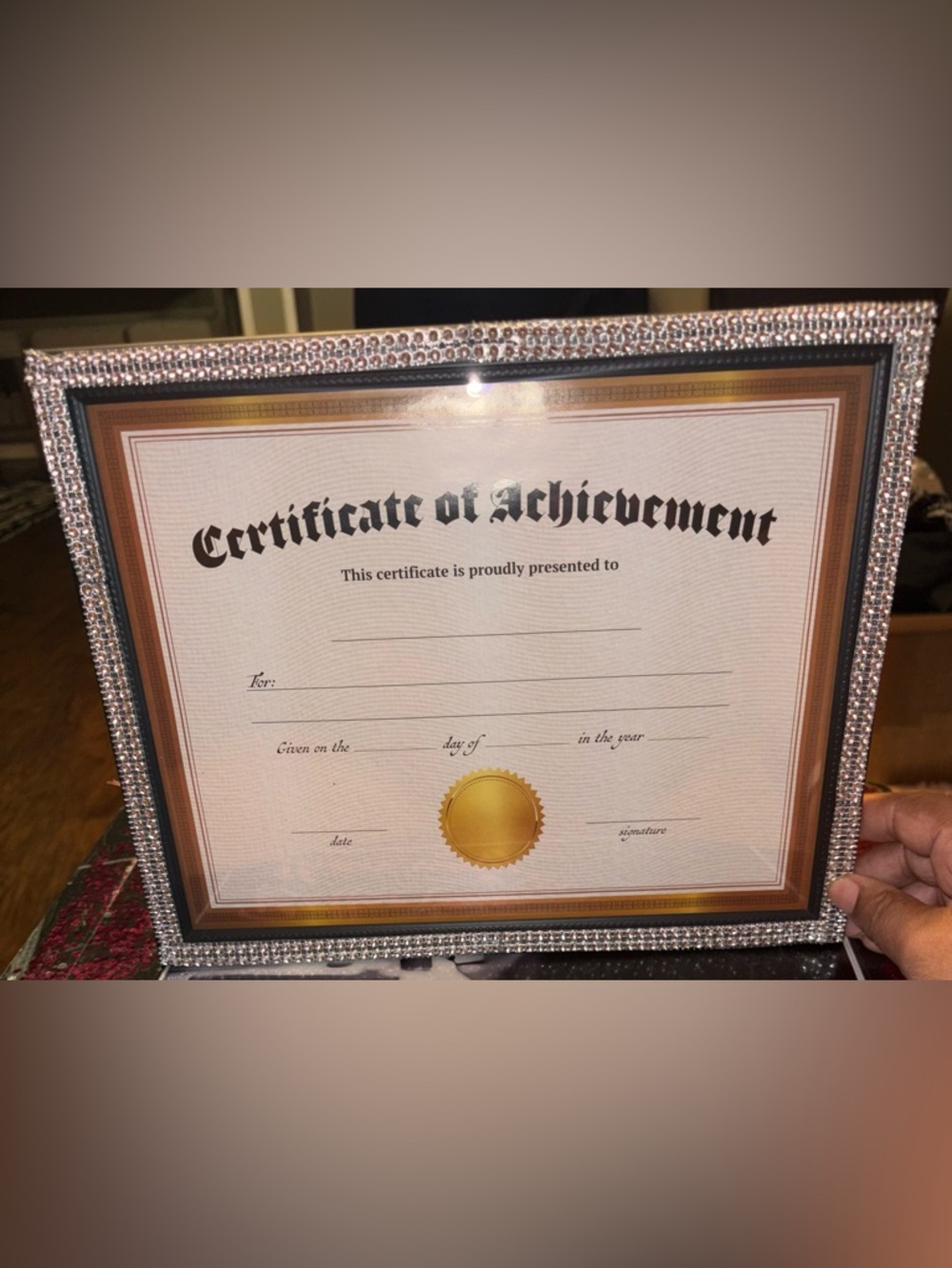 Silver Rhinestone Certificate of Achievement Frame-8x10